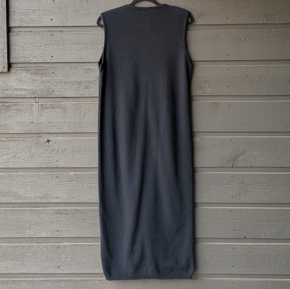 VTG 80s 100% Cotton Black Button Front Maxi Tank Dress Size Medium Made in USA - Picture 5 of 6